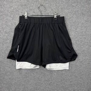 YoungLA Mens 2-in-1 Compression Gym Shorts Black White Mesh Size Large